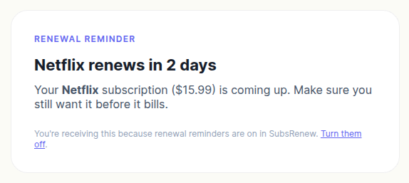 A SubsRenewal renewal reminder email